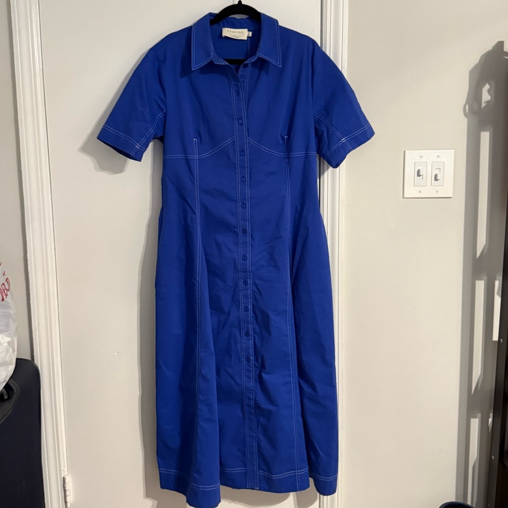 Exquise Short Sleeve Seamed Pleated Midi Dress
